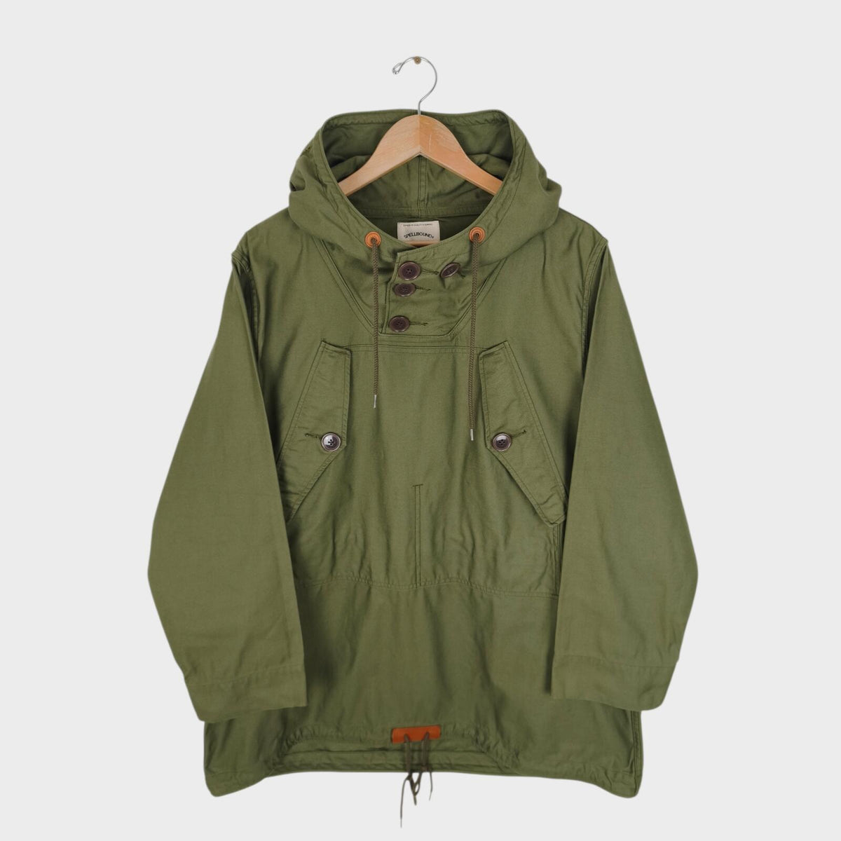 SPELLBOUND Men's Made in Japan Green Relaxed Fit Hooded Smock Parka Jacket