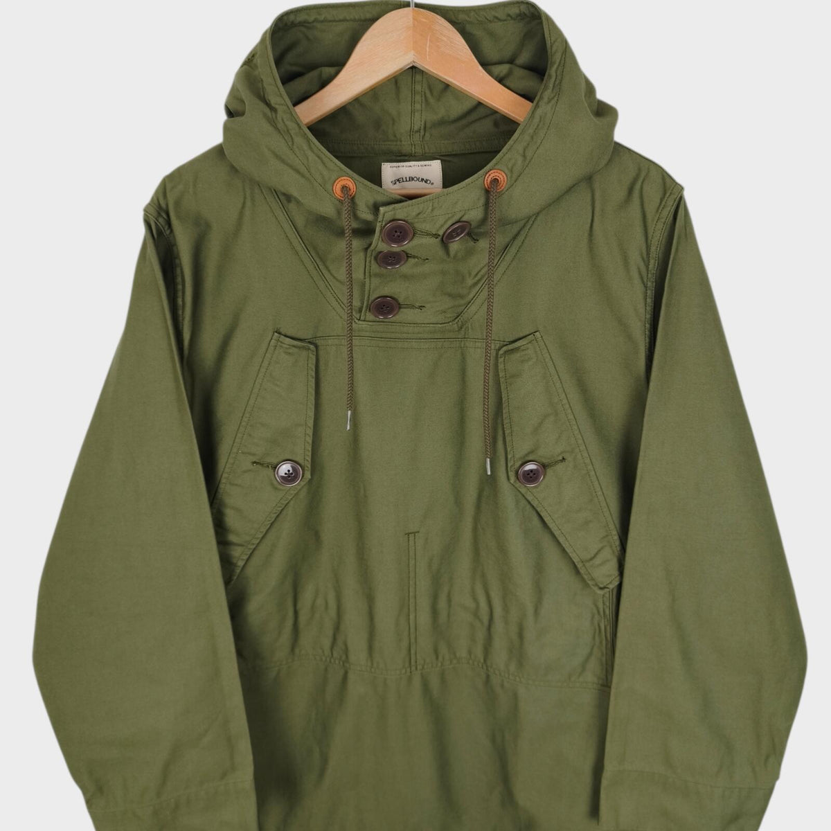 SPELLBOUND Men's Made in Japan Green Relaxed Fit Hooded Smock Parka Jacket