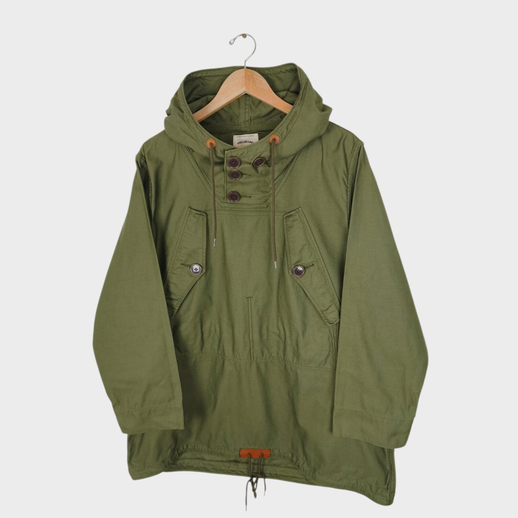 SPELLBOUND Men's Made in Japan Green Relaxed Fit Hooded Smock Parka Jacket
