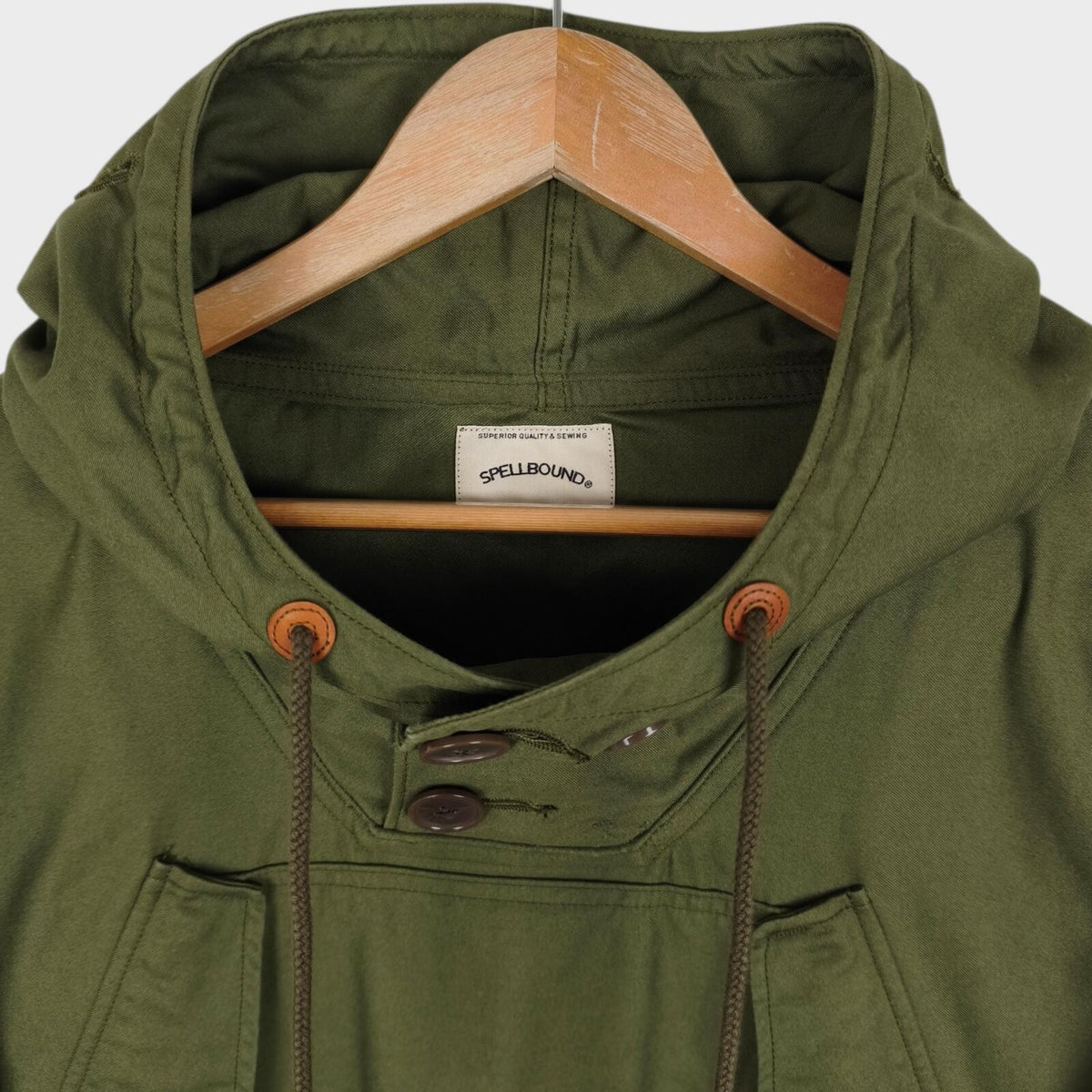 SPELLBOUND Men's Made in Japan Green Relaxed Fit Hooded Smock Parka Jacket