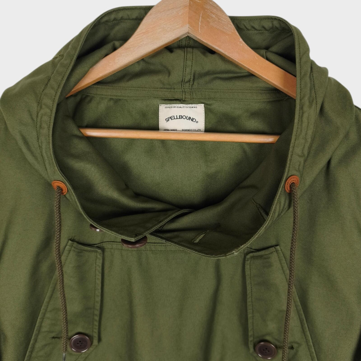 SPELLBOUND Men's Made in Japan Green Relaxed Fit Hooded Smock Parka Jacket