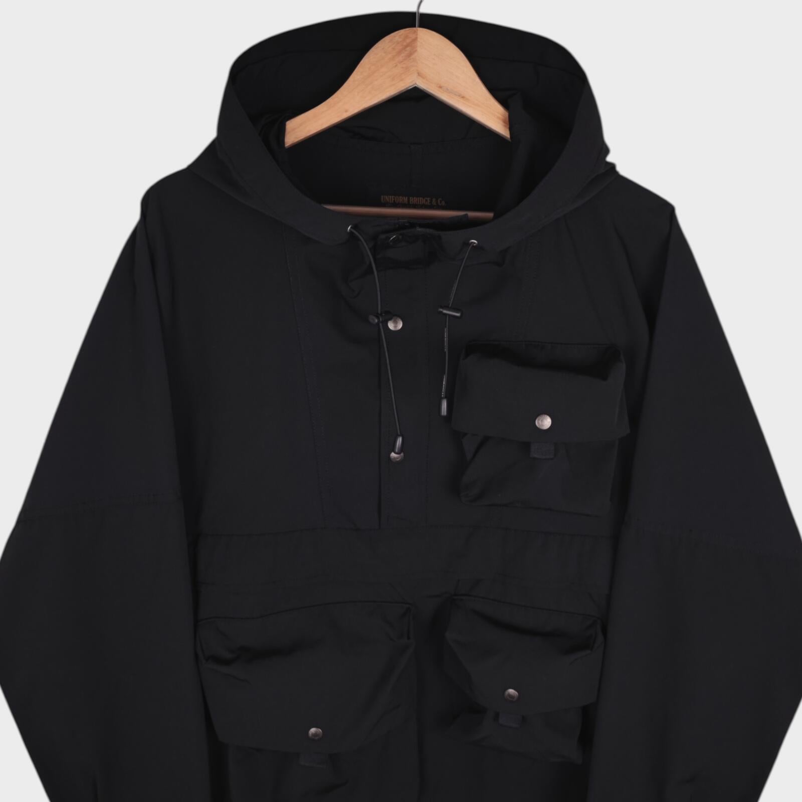 UNIFORM BRIDGE Men's Black Utility Anorak Smock Parka Jacket