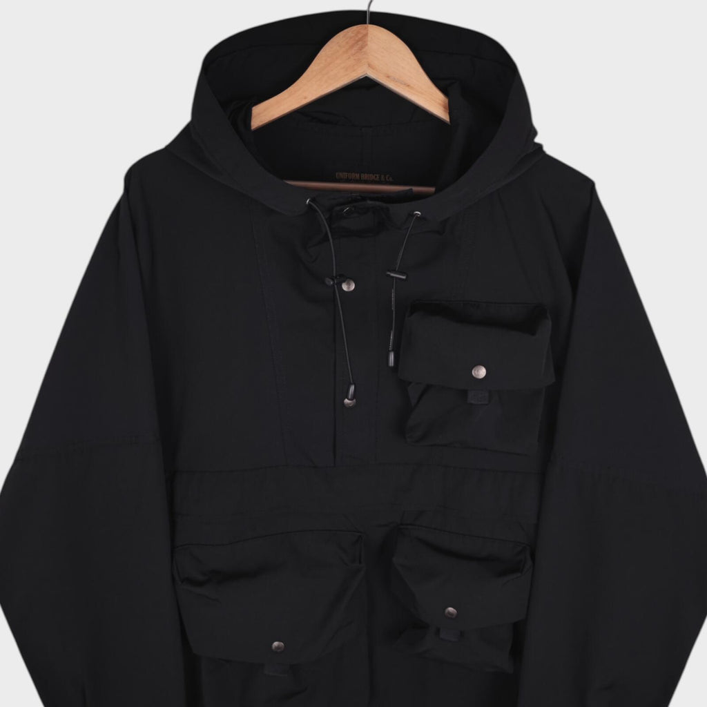 UNIFORM BRIDGE Men's Black Utility Anorak Smock Parka Jacket