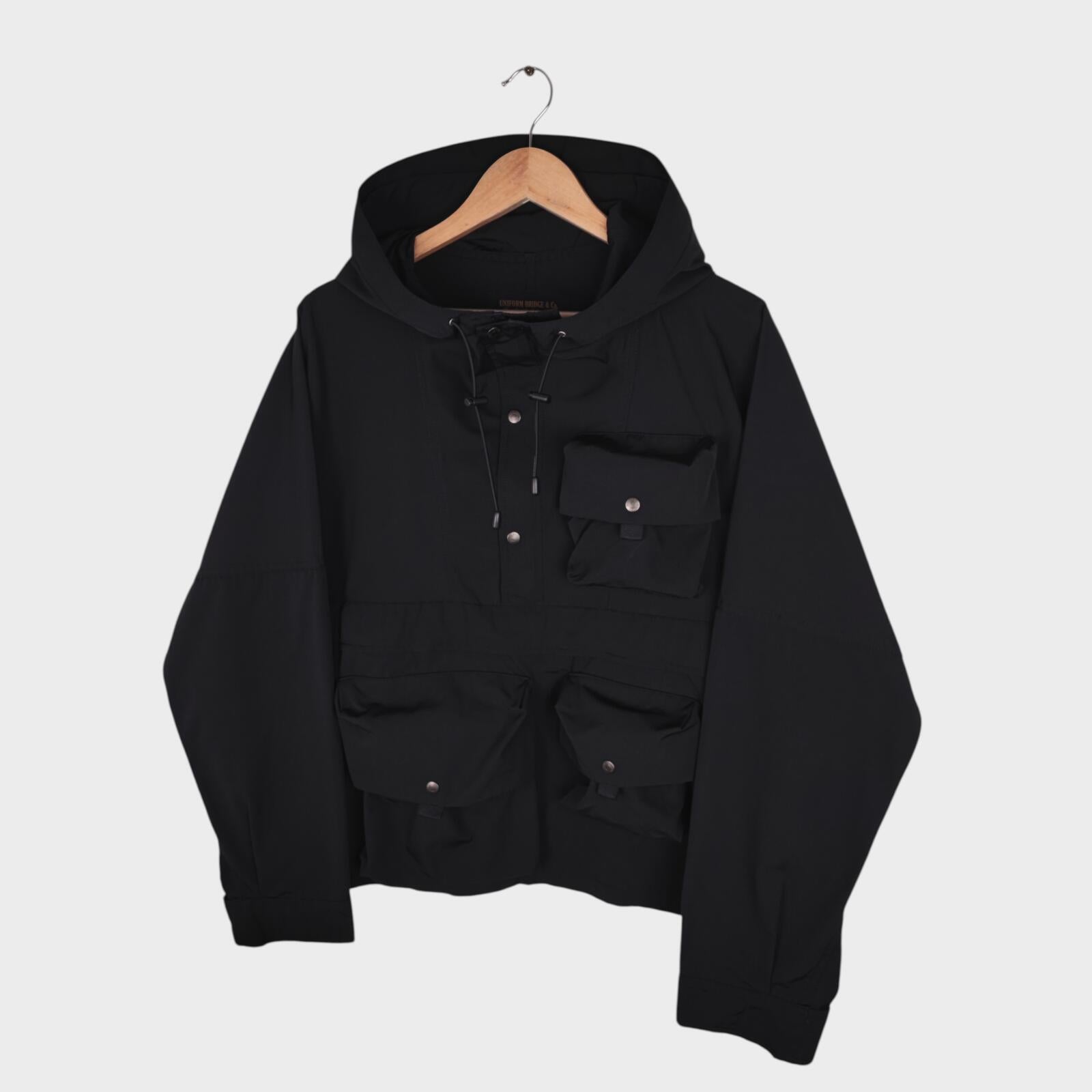 UNIFORM BRIDGE Men's Black Utility Anorak Smock Parka Jacket