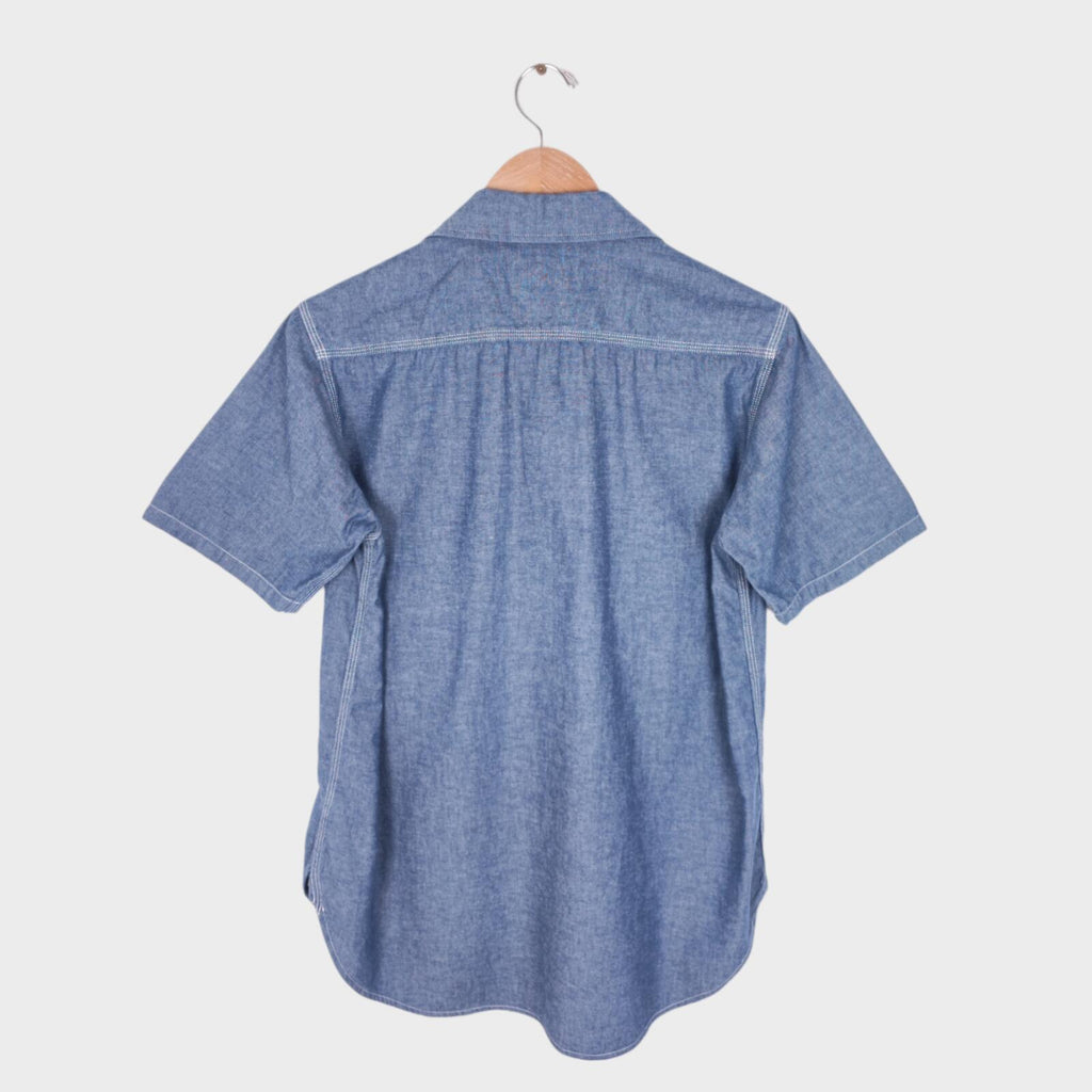 BEAMS PLUS Men's Blue Chambray Short Sleeved Utility Shirt