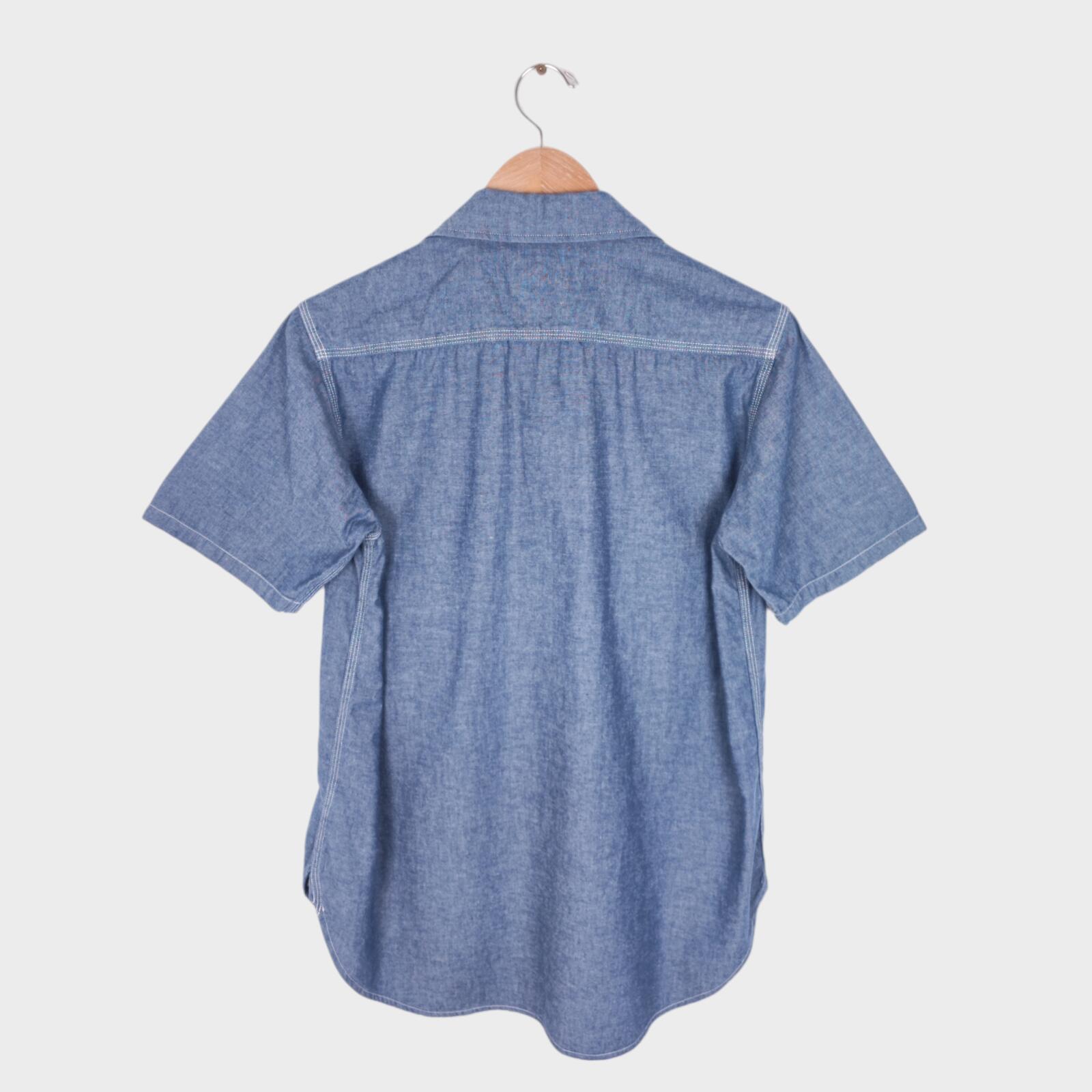 BEAMS PLUS Men's Blue Chambray Short Sleeved Utility Shirt