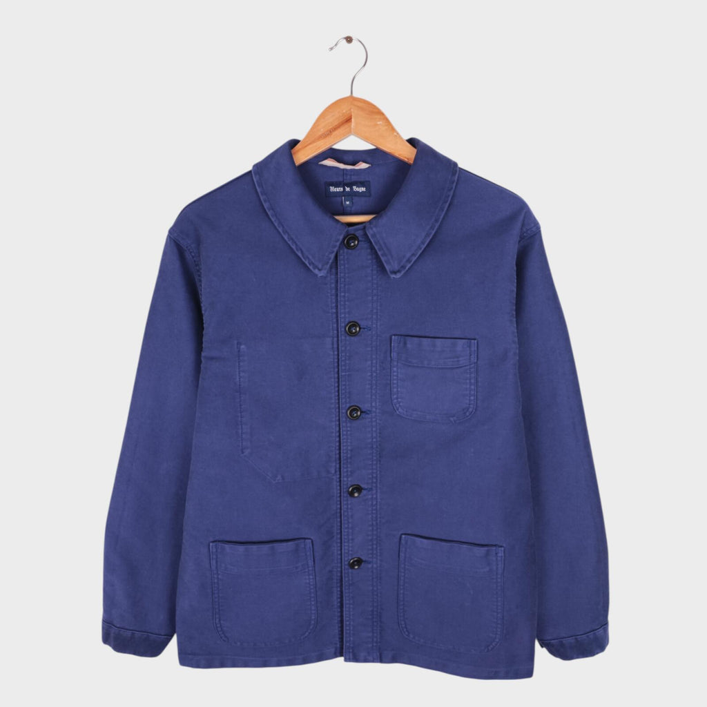 FLEURS DE BAGNE Men's Made in France Blue Heavyweight Moleskin Chore Jacket