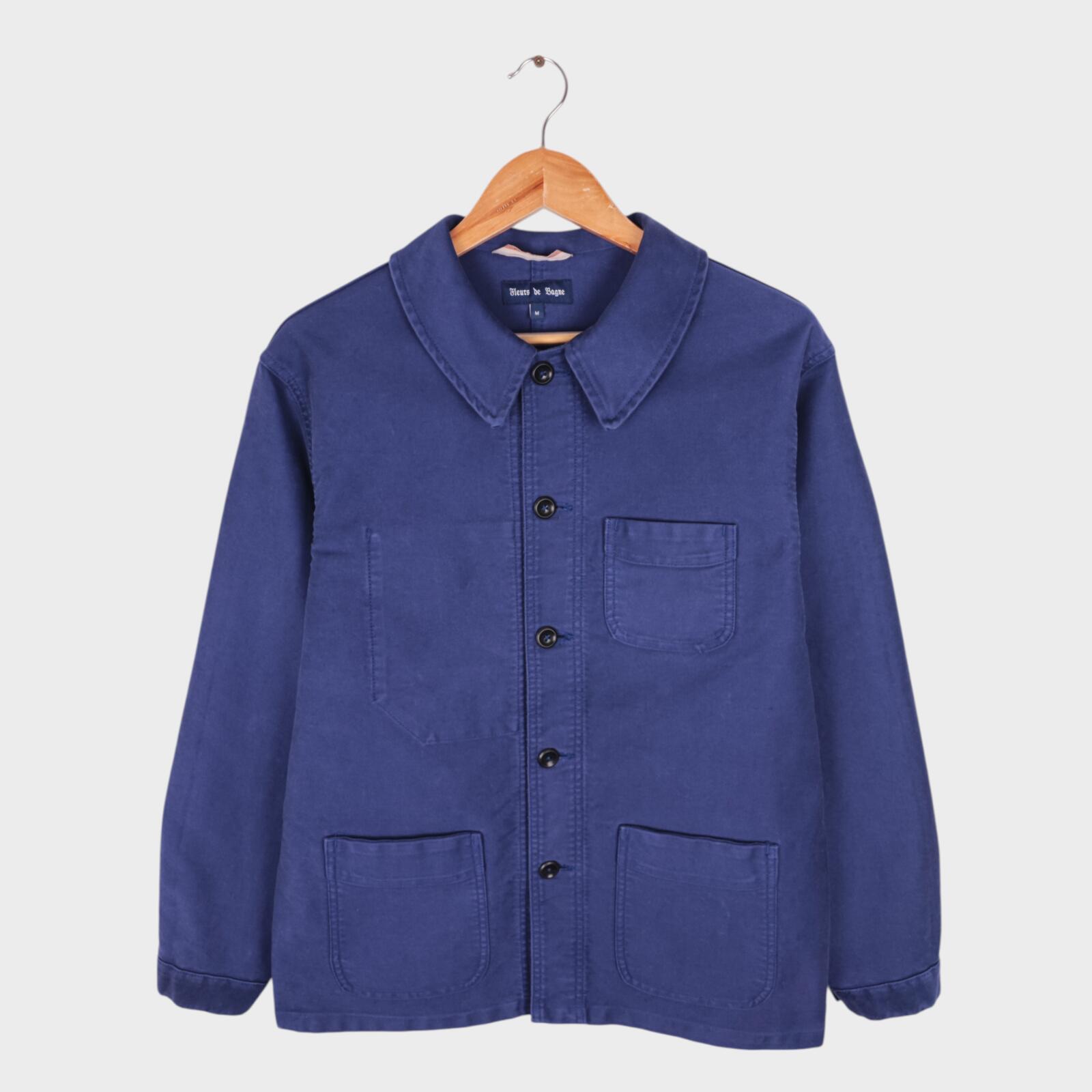FLEURS DE BAGNE Men's Made in France Blue Heavyweight Moleskin Chore Jacket