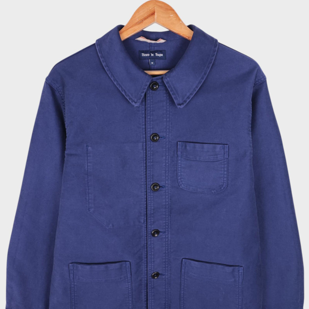 FLEURS DE BAGNE Men's Made in France Blue Heavyweight Moleskin Chore Jacket