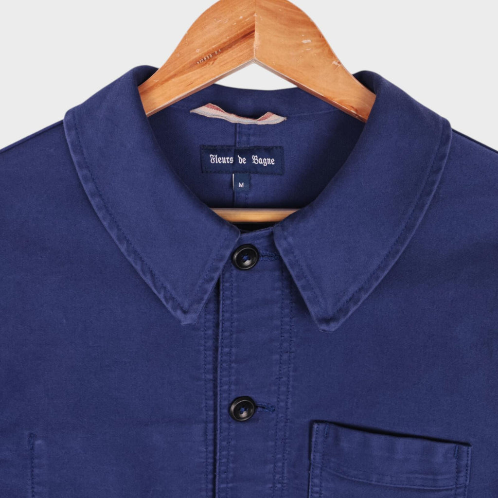 FLEURS DE BAGNE Men's Made in France Blue Heavyweight Moleskin Chore Jacket