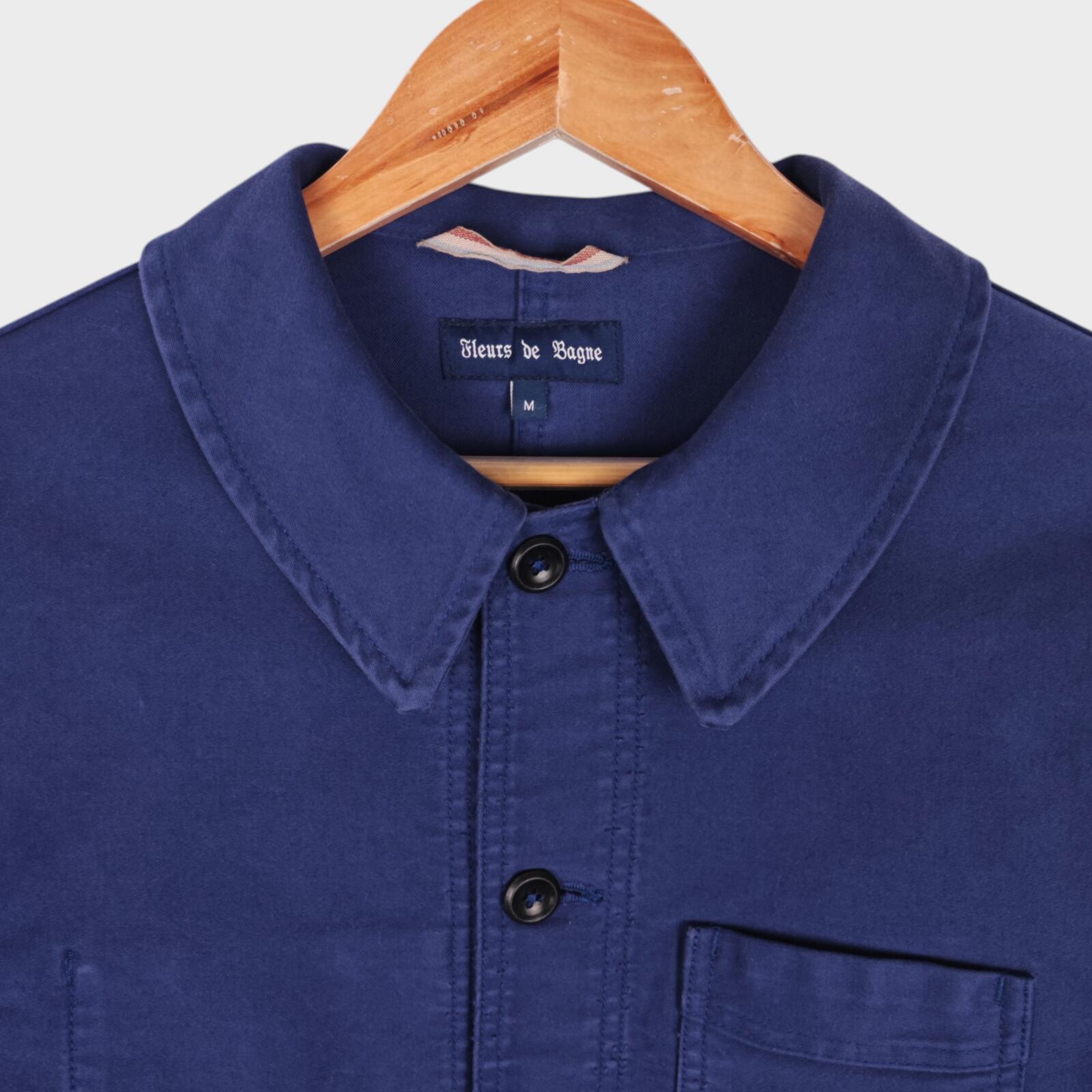 FLEURS DE BAGNE Men's Made in France Blue Heavyweight Moleskin Chore Jacket