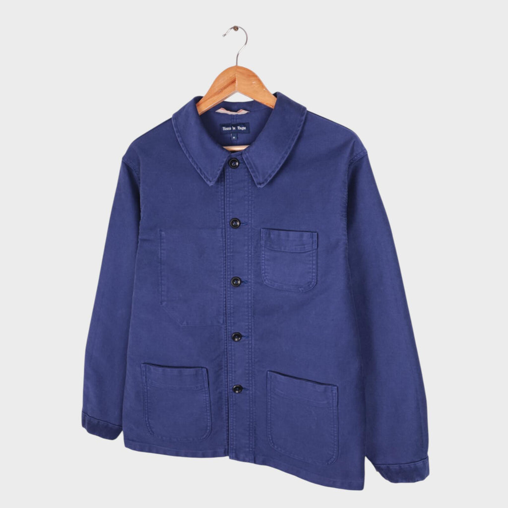 FLEURS DE BAGNE Men's Made in France Blue Heavyweight Moleskin Chore Jacket