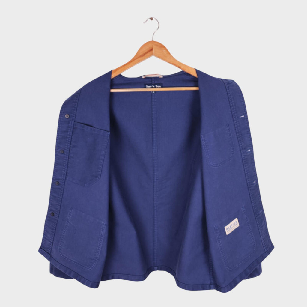 FLEURS DE BAGNE Men's Made in France Blue Heavyweight Moleskin Chore Jacket