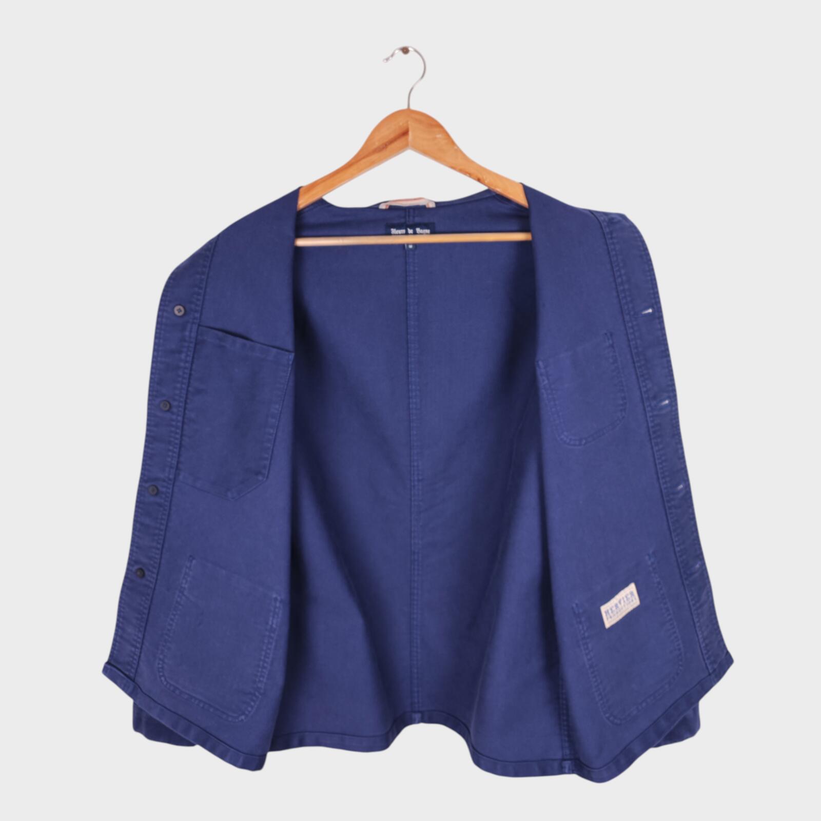 FLEURS DE BAGNE Men's Made in France Blue Heavyweight Moleskin Chore Jacket