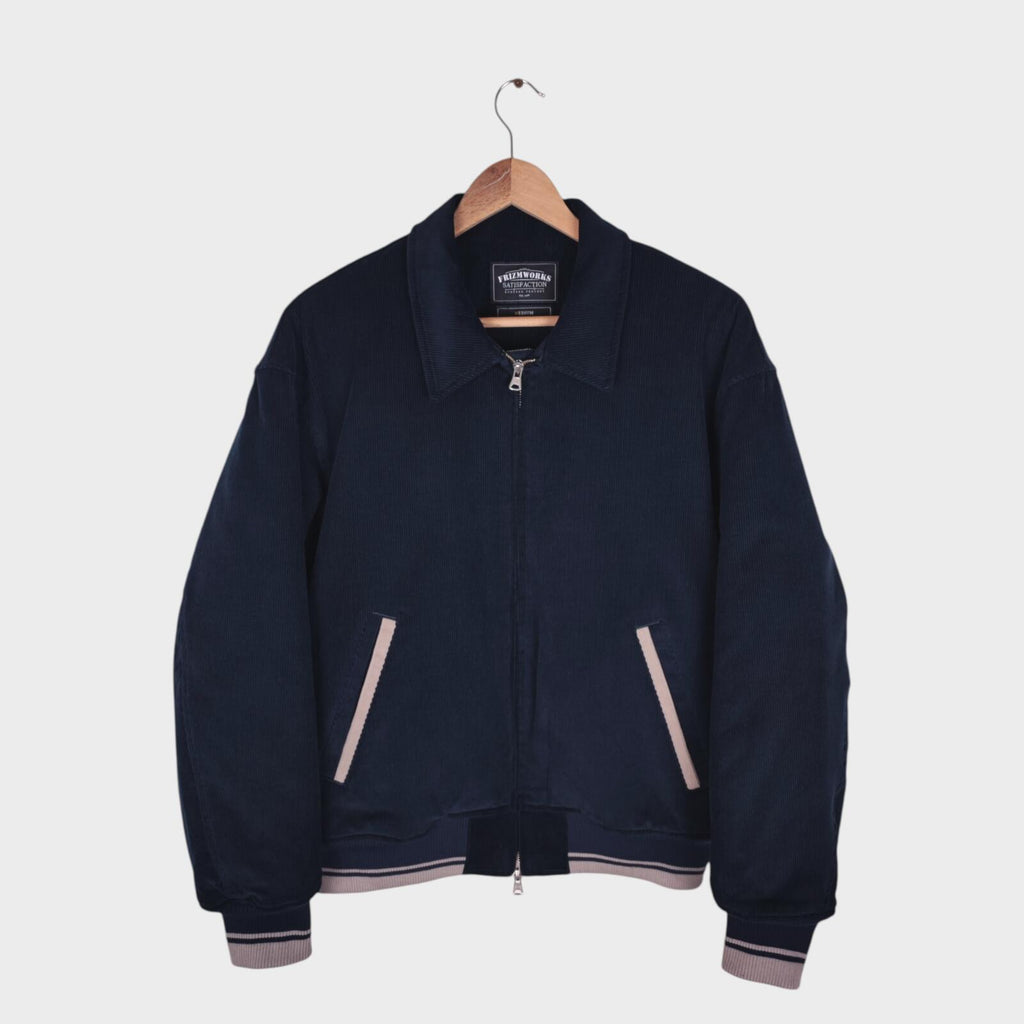 FRIZMWORKS Men's Navy Blue Corduroy Varsity Bomber Jacket