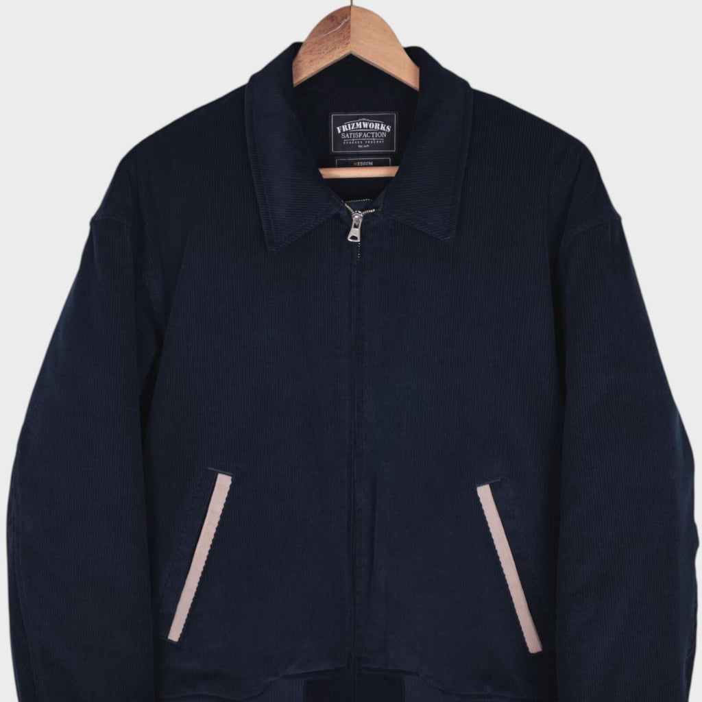 FRIZMWORKS Men's Navy Blue Corduroy Varsity Bomber Jacket