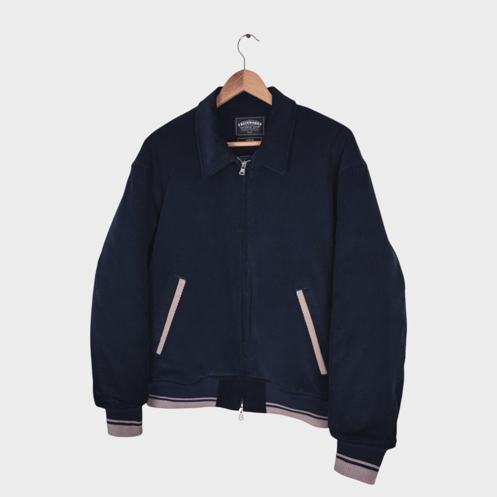 FRIZMWORKS Men's Navy Blue Corduroy Varsity Bomber Jacket