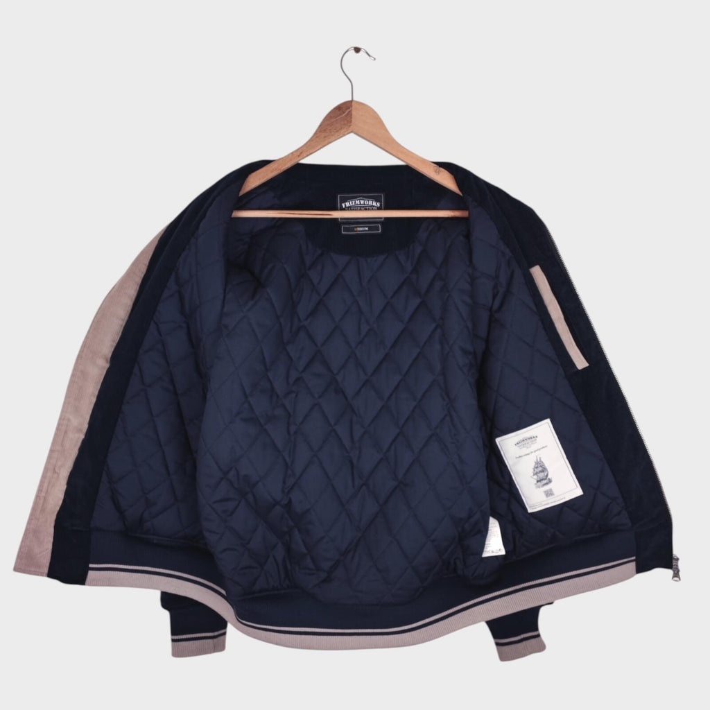FRIZMWORKS Men's Navy Blue Corduroy Varsity Bomber Jacket