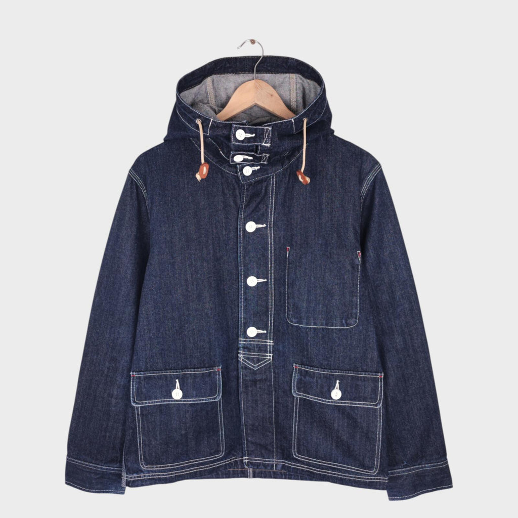 BACK NUMBER Men's Blue Heavyweight Japanese Denim USN Gunners Parka Jacket
