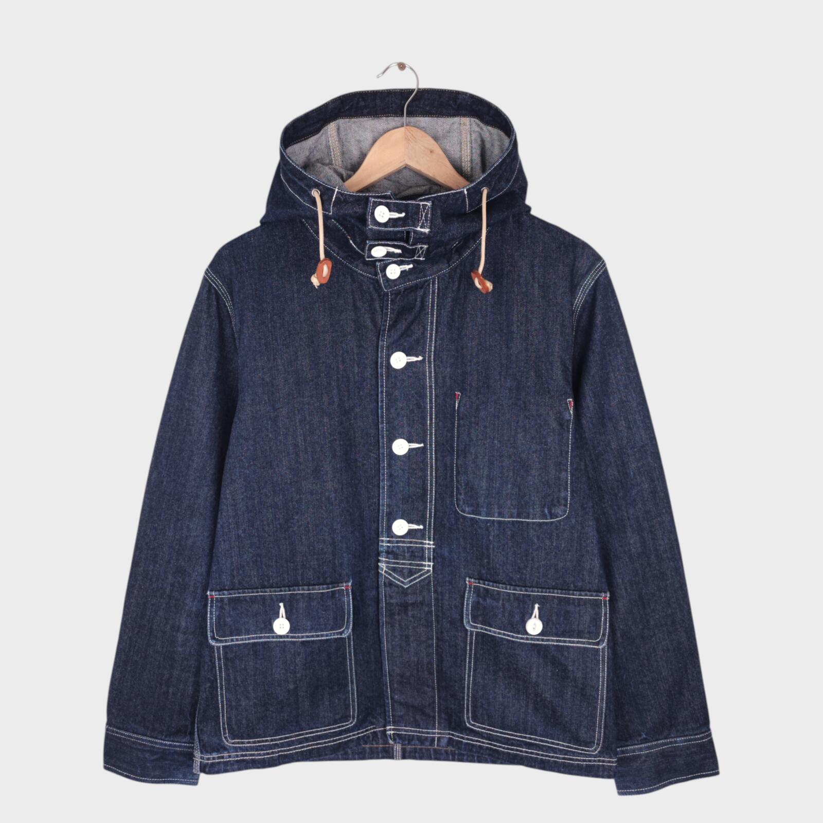 BACK NUMBER Men's Blue Heavyweight Japanese Denim USN Gunners Parka Jacket