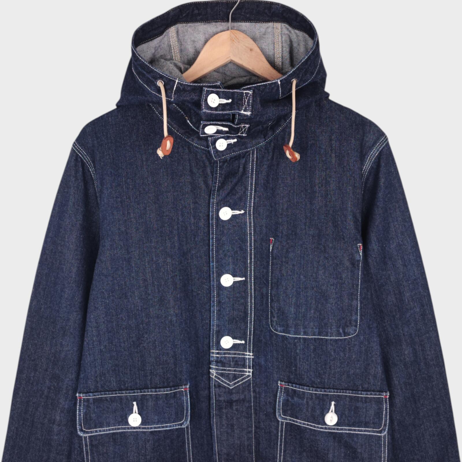 BACK NUMBER Men's Blue Heavyweight Japanese Denim USN Gunners Parka Jacket