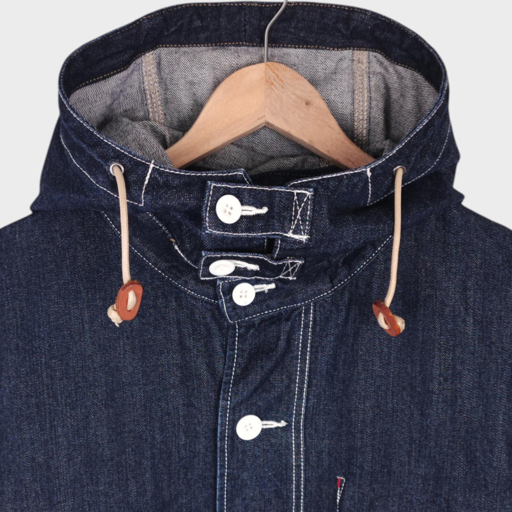 BACK NUMBER Men's Blue Heavyweight Japanese Denim USN Gunners Parka Jacket