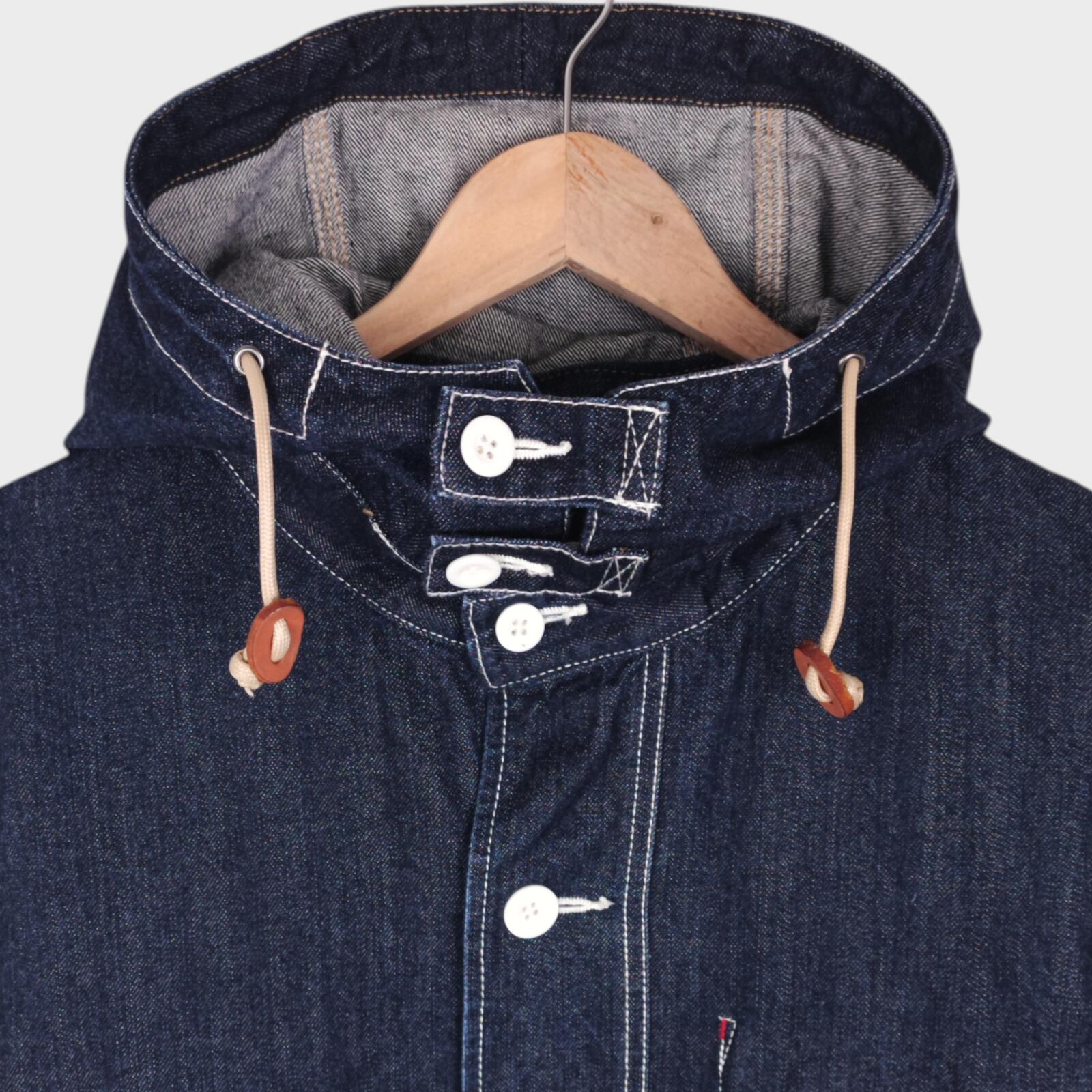 BACK NUMBER Men's Blue Heavyweight Japanese Denim USN Gunners Parka Jacket
