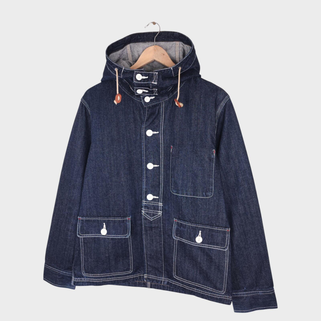 BACK NUMBER Men's Blue Heavyweight Japanese Denim USN Gunners Parka Jacket