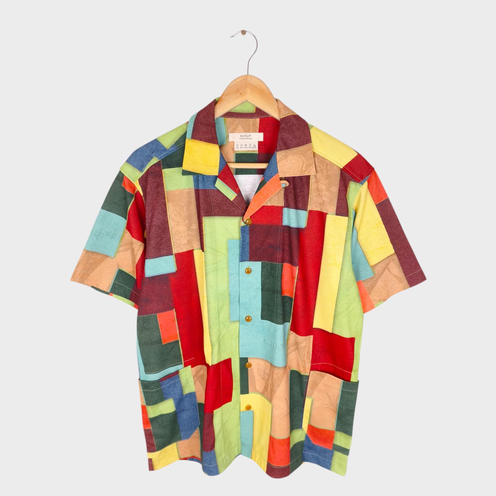 NORBIT BY HIROSHI NOZAWA Men's Multicoloured Geometric Print Aloha Shirt