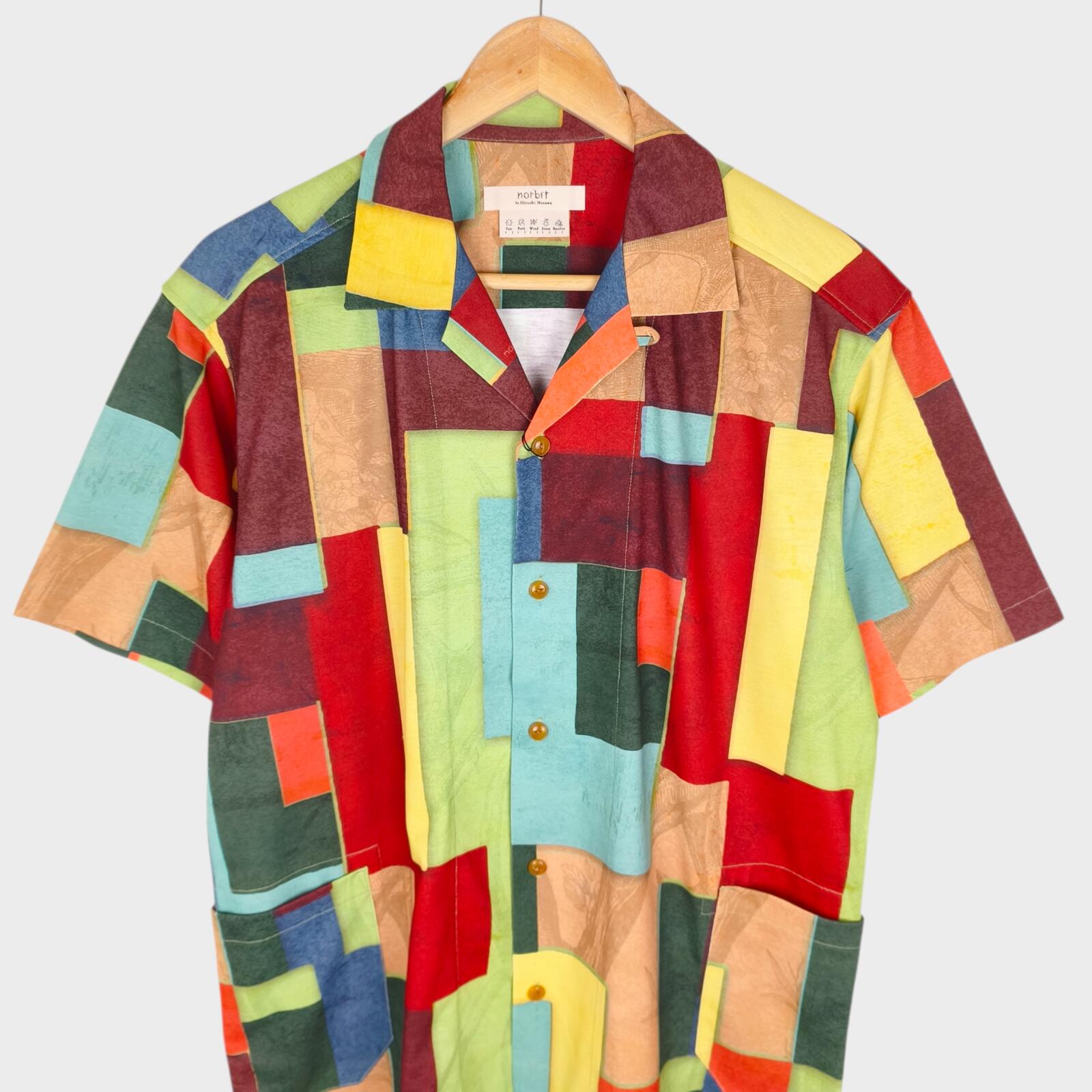 NORBIT BY HIROSHI NOZAWA Men's Multicoloured Geometric Print Aloha Shirt