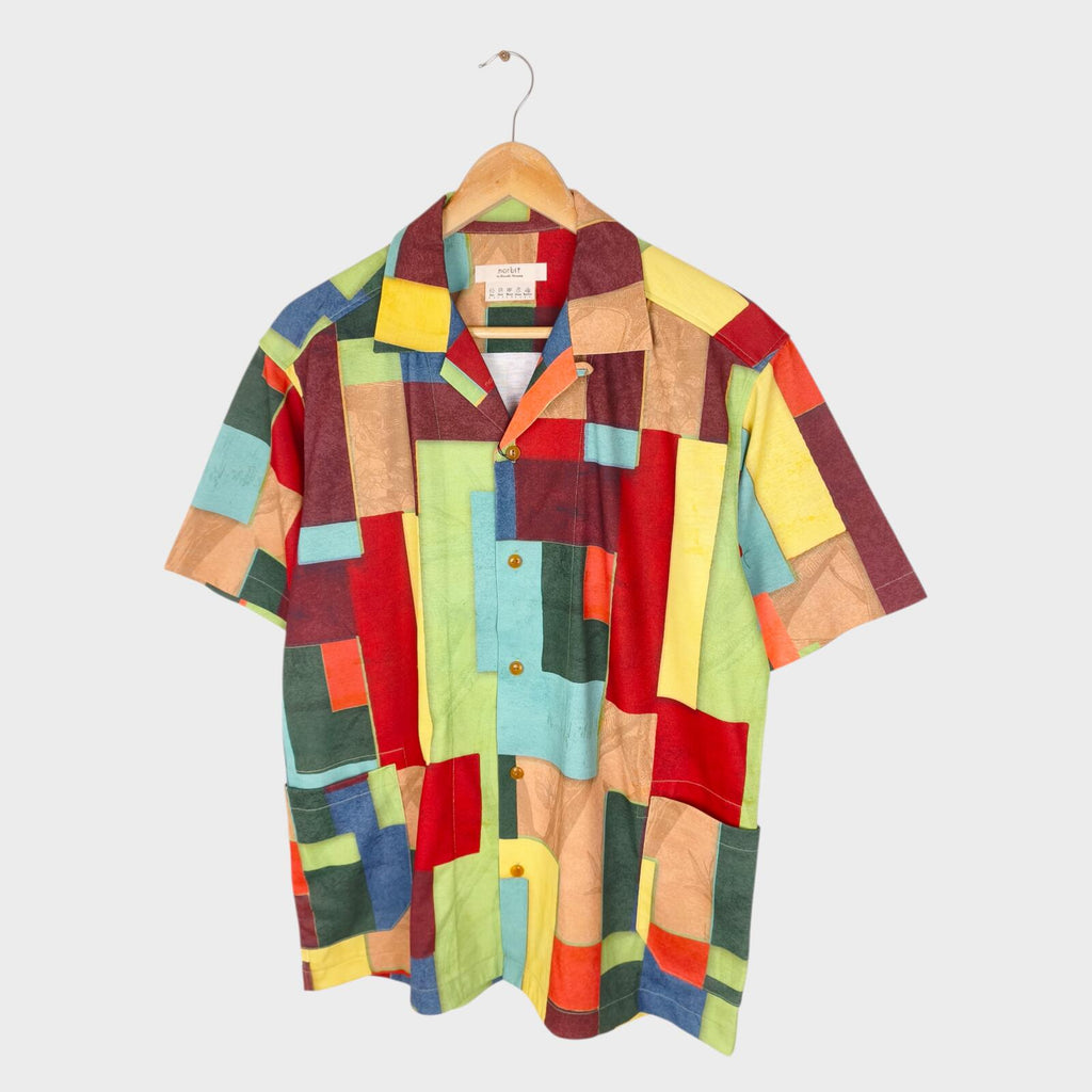 NORBIT BY HIROSHI NOZAWA Men's Multicoloured Geometric Print Aloha Shirt