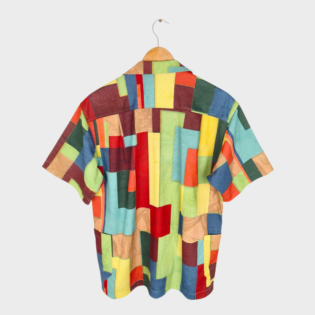 NORBIT BY HIROSHI NOZAWA Men's Multicoloured Geometric Print Aloha Shirt