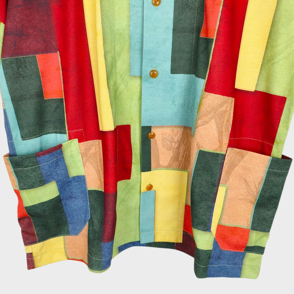 NORBIT BY HIROSHI NOZAWA Men's Multicoloured Geometric Print Aloha Shirt