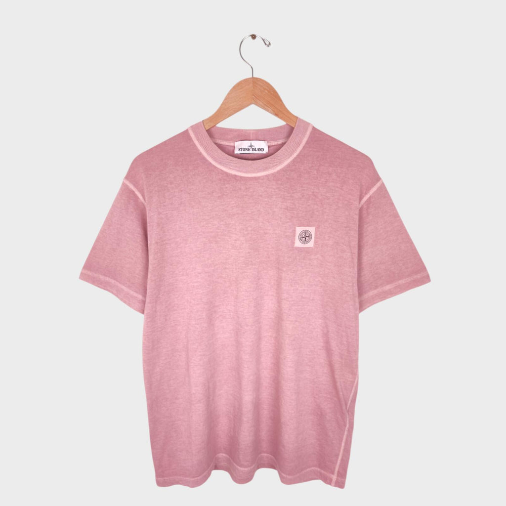 STONE ISLAND Men's Pink Fissato Garment-Dyed Embroidered Badge T-Shirt