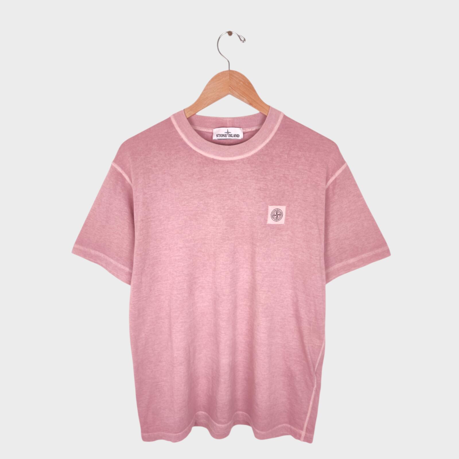 STONE ISLAND Men's Pink Fissato Garment-Dyed Embroidered Badge T-Shirt