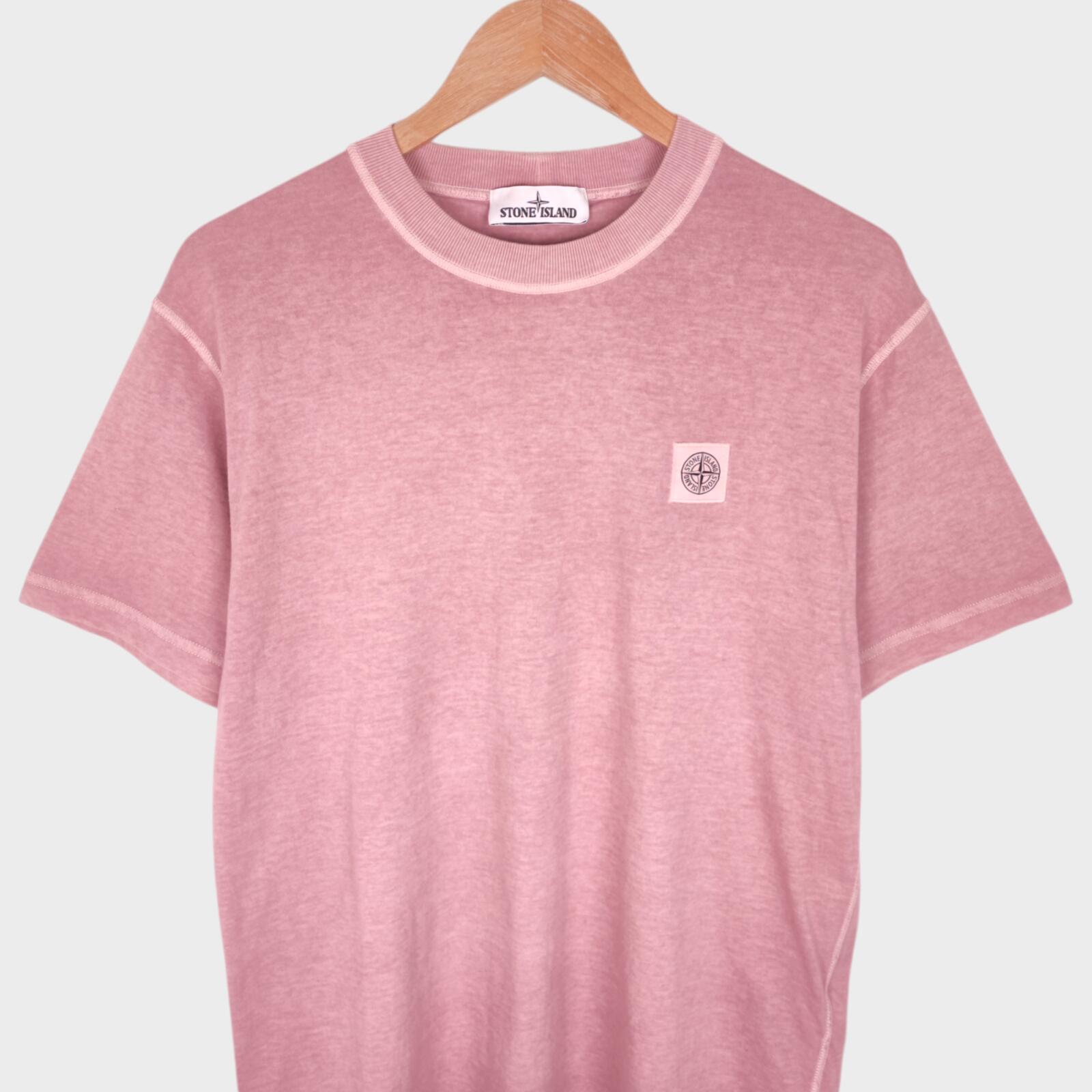 STONE ISLAND Men's Pink Fissato Garment-Dyed Embroidered Badge T-Shirt