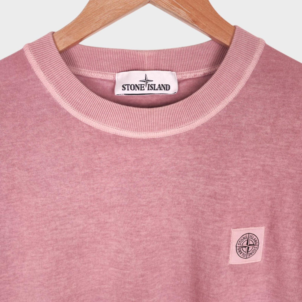 STONE ISLAND Men's Pink Fissato Garment-Dyed Embroidered Badge T-Shirt