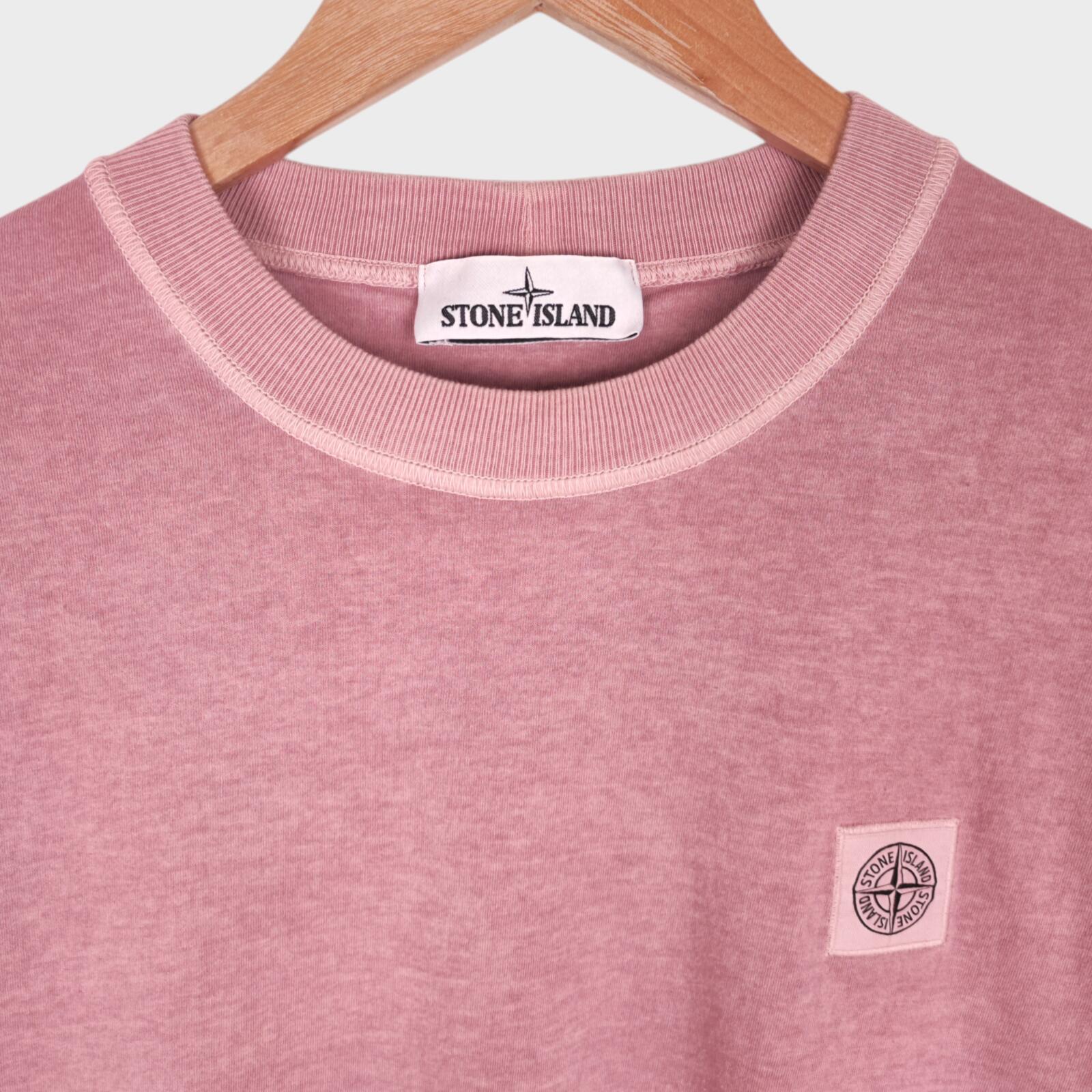 STONE ISLAND Men's Pink Fissato Garment-Dyed Embroidered Badge T-Shirt