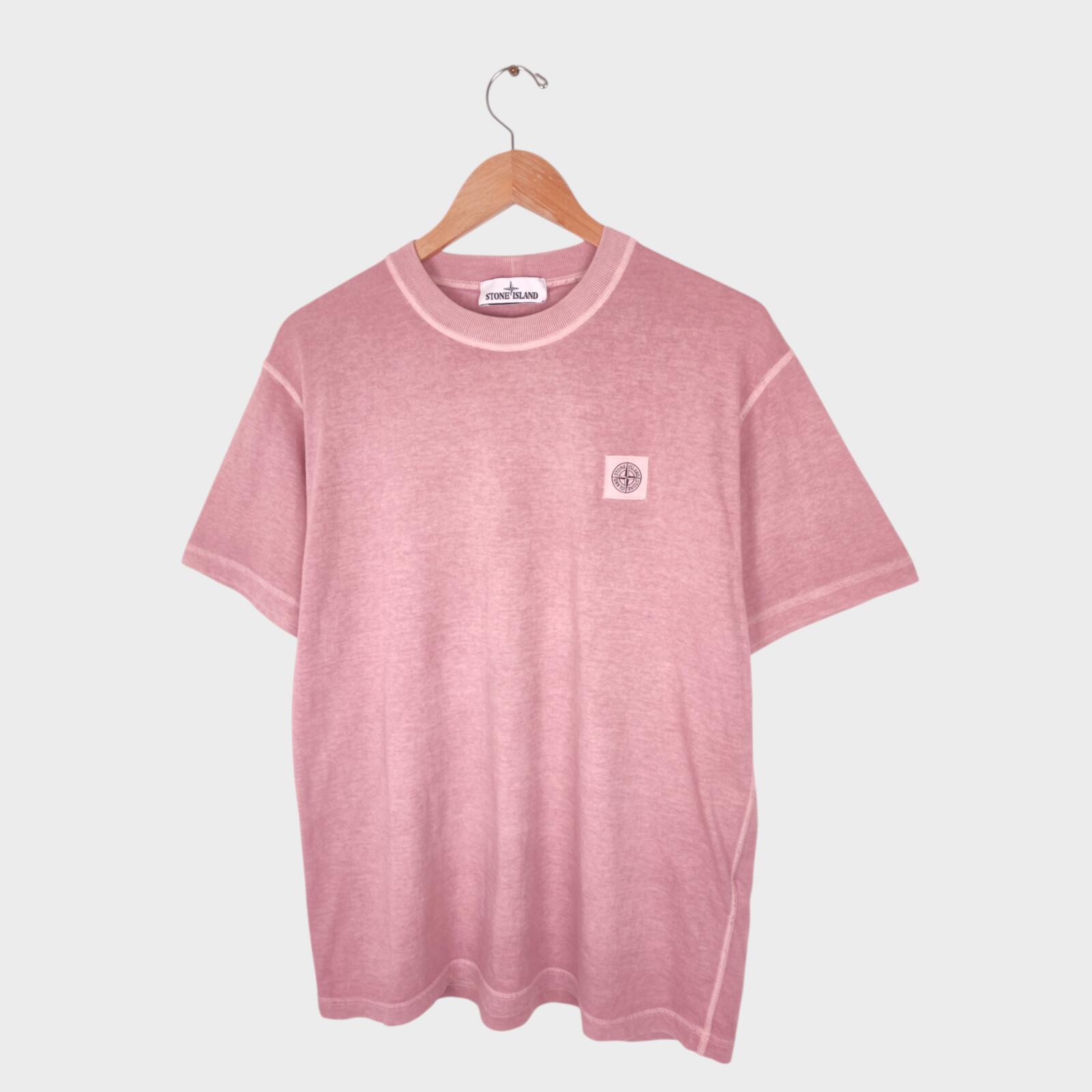 STONE ISLAND Men's Pink Fissato Garment-Dyed Embroidered Badge T-Shirt