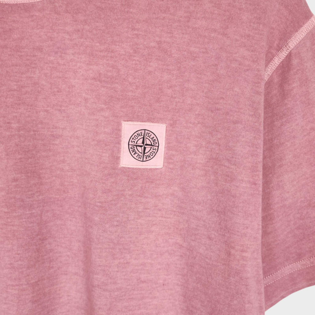 STONE ISLAND Men's Pink Fissato Garment-Dyed Embroidered Badge T-Shirt