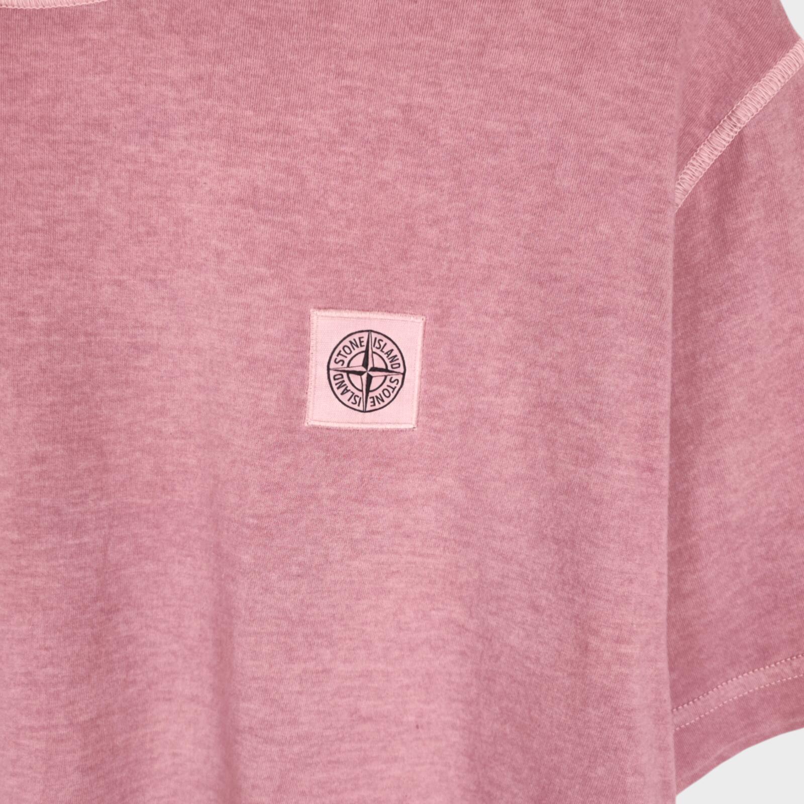 STONE ISLAND Men's Pink Fissato Garment-Dyed Embroidered Badge T-Shirt
