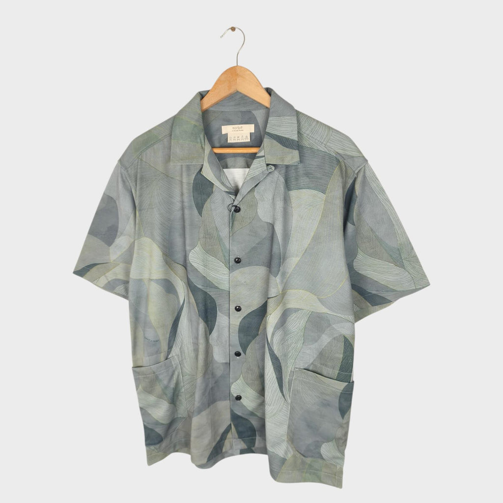 NORBIT BY HIROSHI NOZAWA Men's Grey/Green Leaf Camo Aloha Shirt