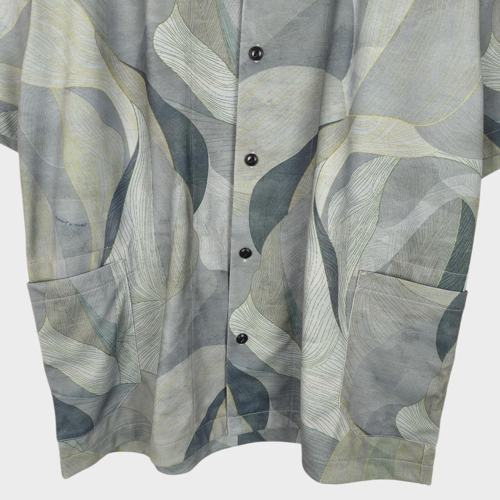 NORBIT BY HIROSHI NOZAWA Men's Grey/Green Leaf Camo Aloha Shirt