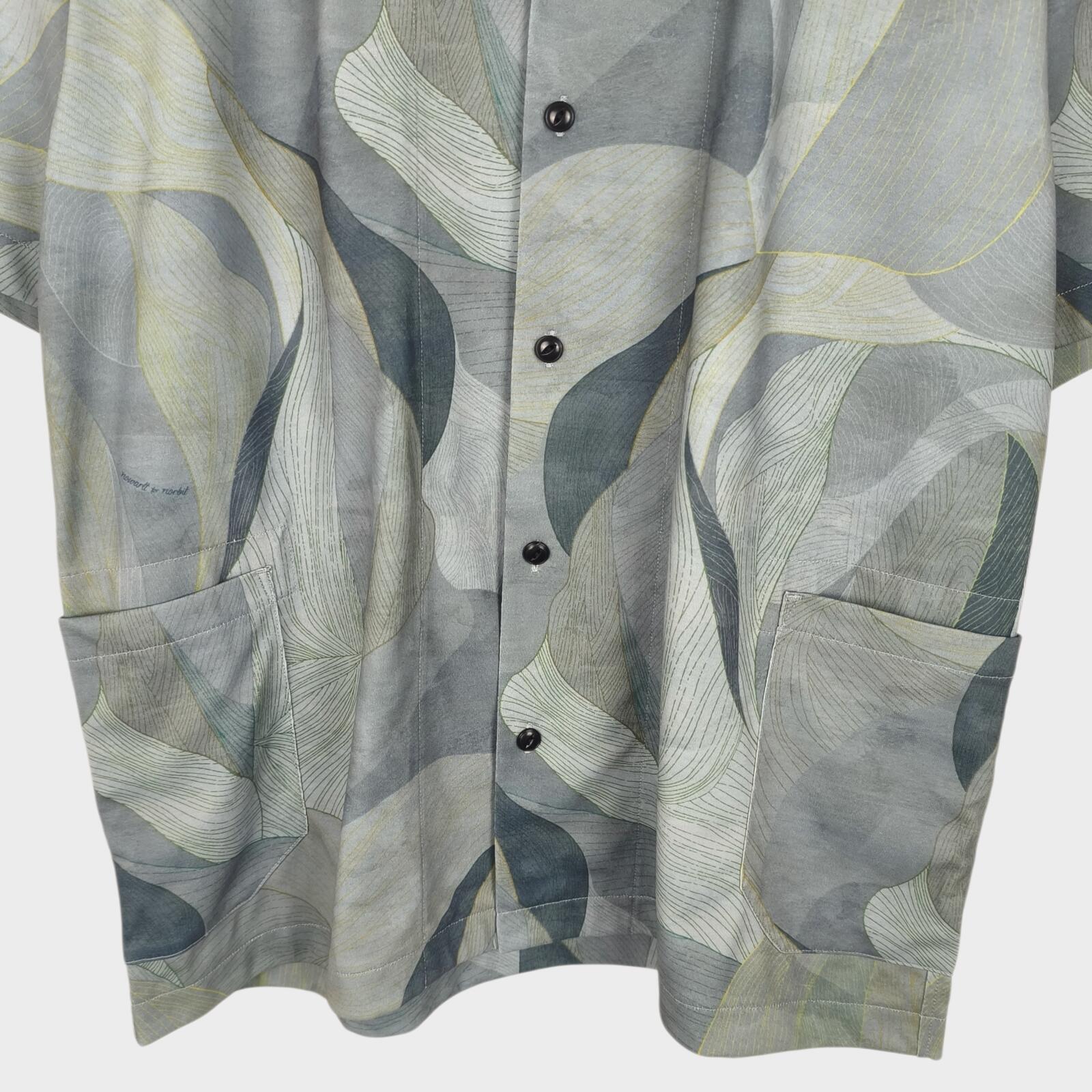 NORBIT BY HIROSHI NOZAWA Men's Grey/Green Leaf Camo Aloha Shirt