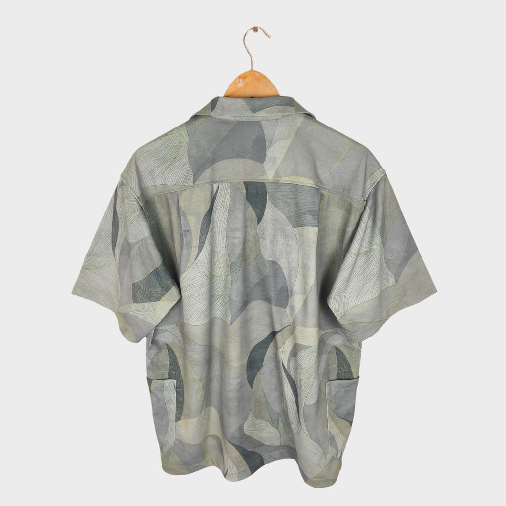 NORBIT BY HIROSHI NOZAWA Men's Grey/Green Leaf Camo Aloha Shirt