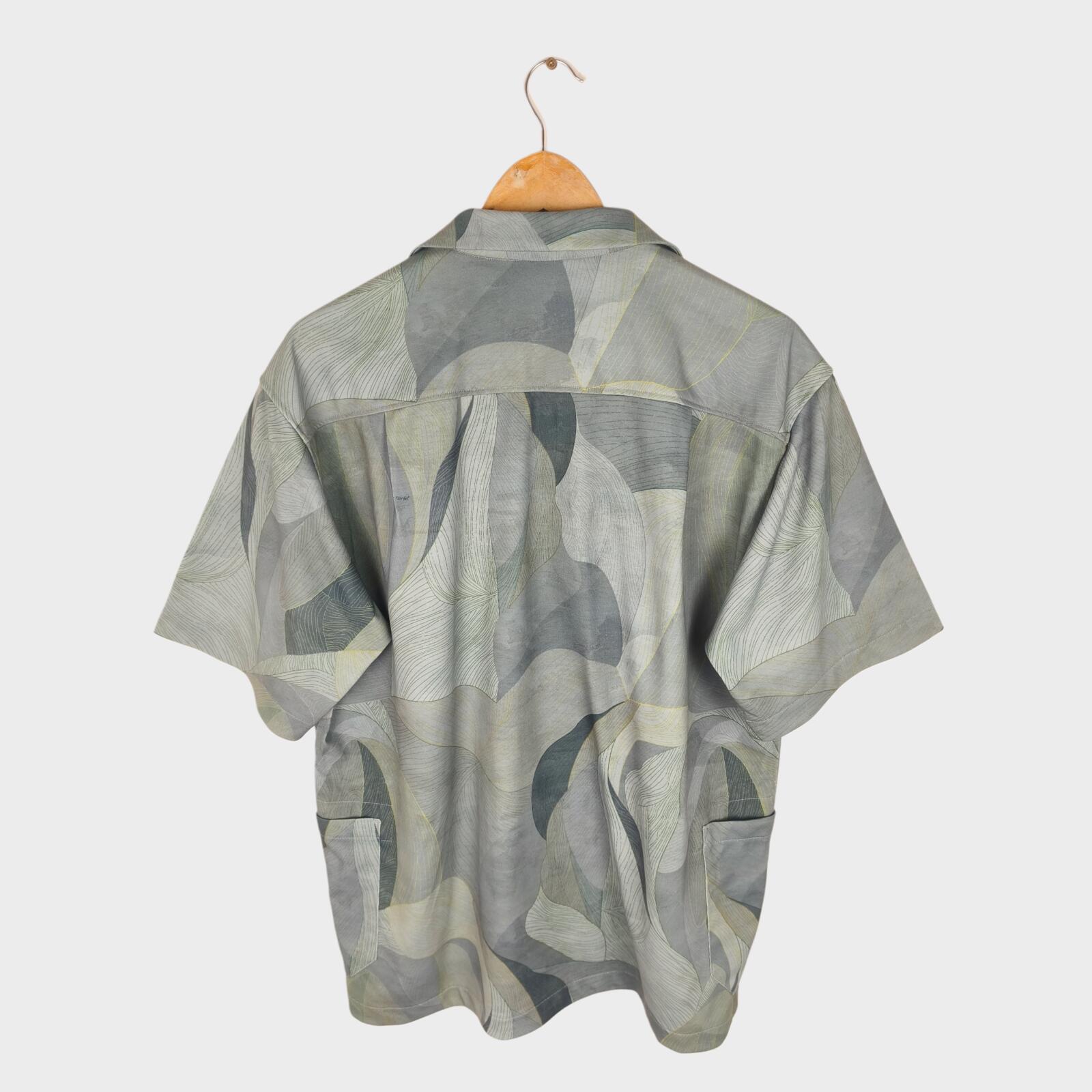 NORBIT BY HIROSHI NOZAWA Men's Grey/Green Leaf Camo Aloha Shirt