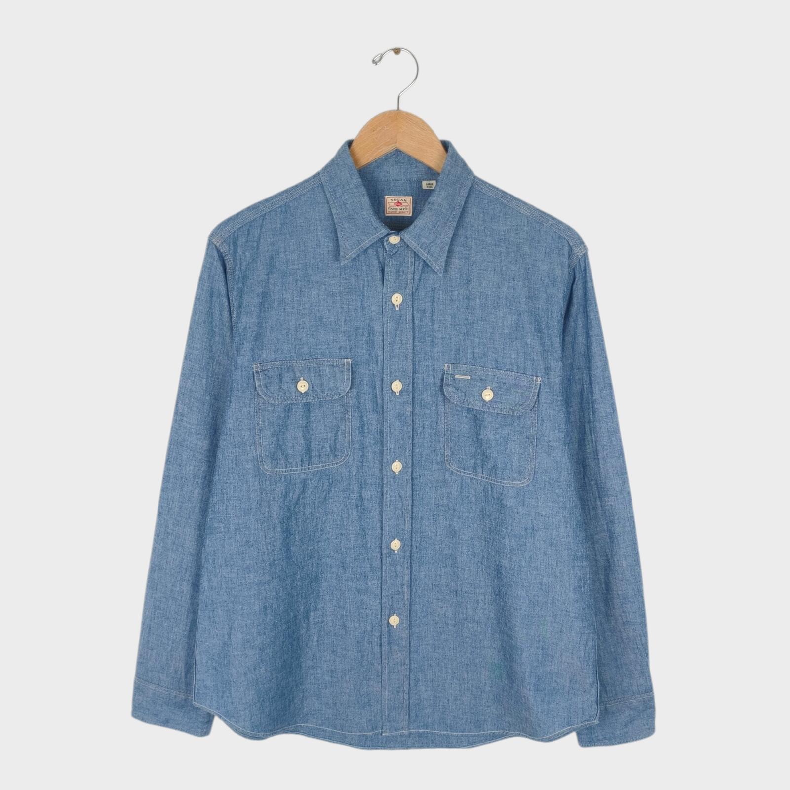 SUGAR CANE Men's Made in Japan Blue Chambray Work Shirt