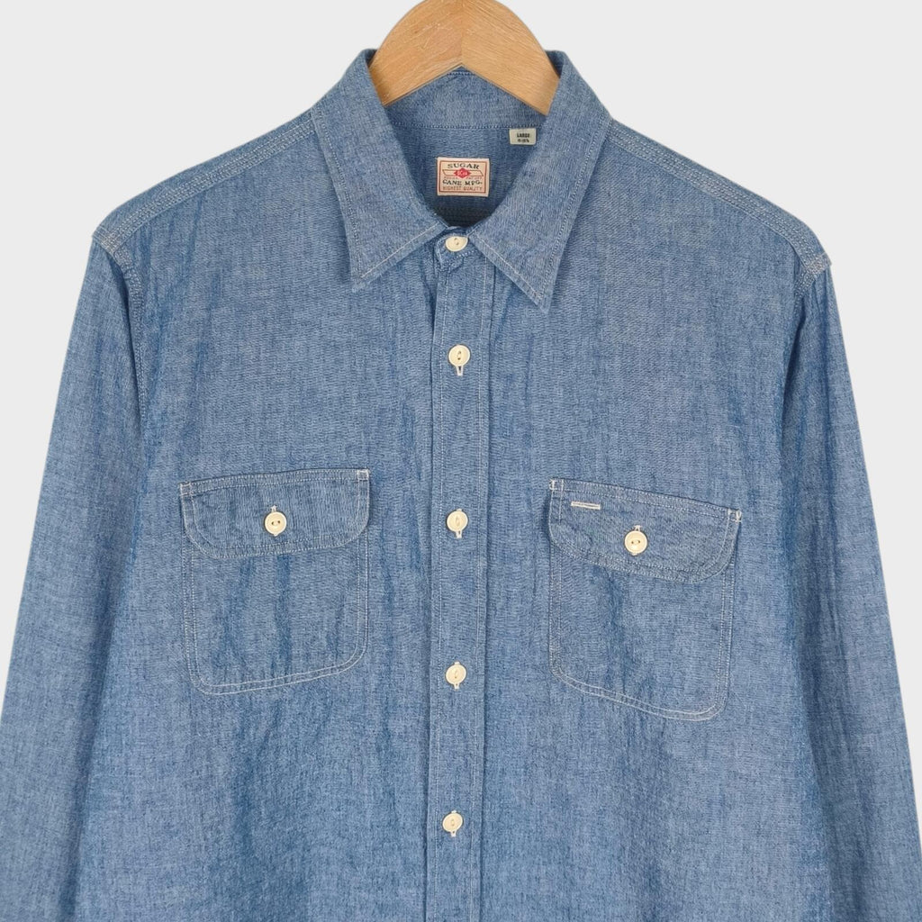 SUGAR CANE Men's Made in Japan Blue Chambray Work Shirt