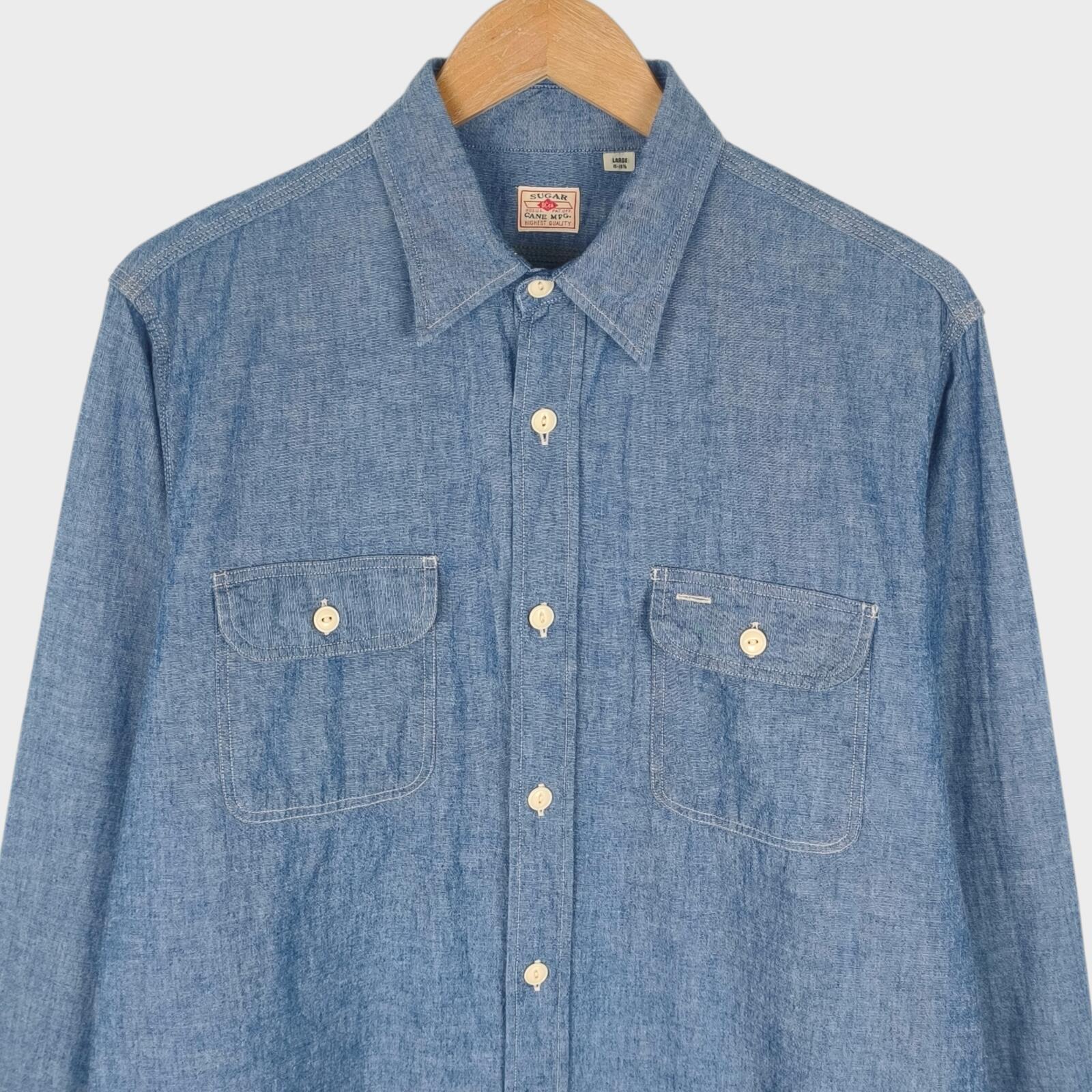 SUGAR CANE Men's Made in Japan Blue Chambray Work Shirt