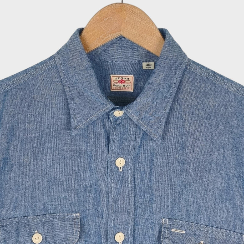 SUGAR CANE Men's Made in Japan Blue Chambray Work Shirt